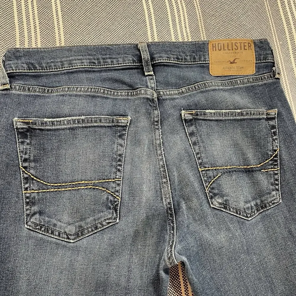 Hollister Skinny Jeans Mens 33x32 Blue Distressed Light Stretch